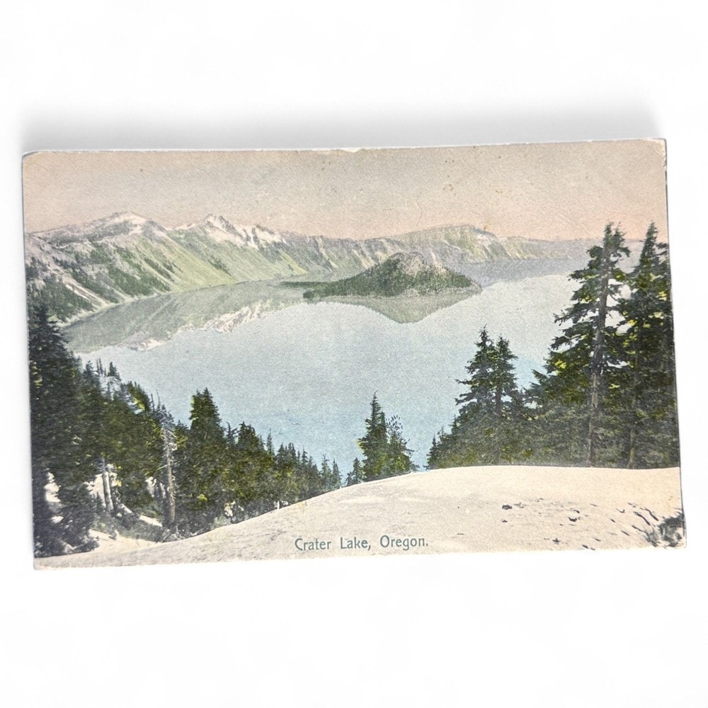 Antique Crater Lake Oregon Postcard Hand-Colored M. Rieder Germany Early 1900s