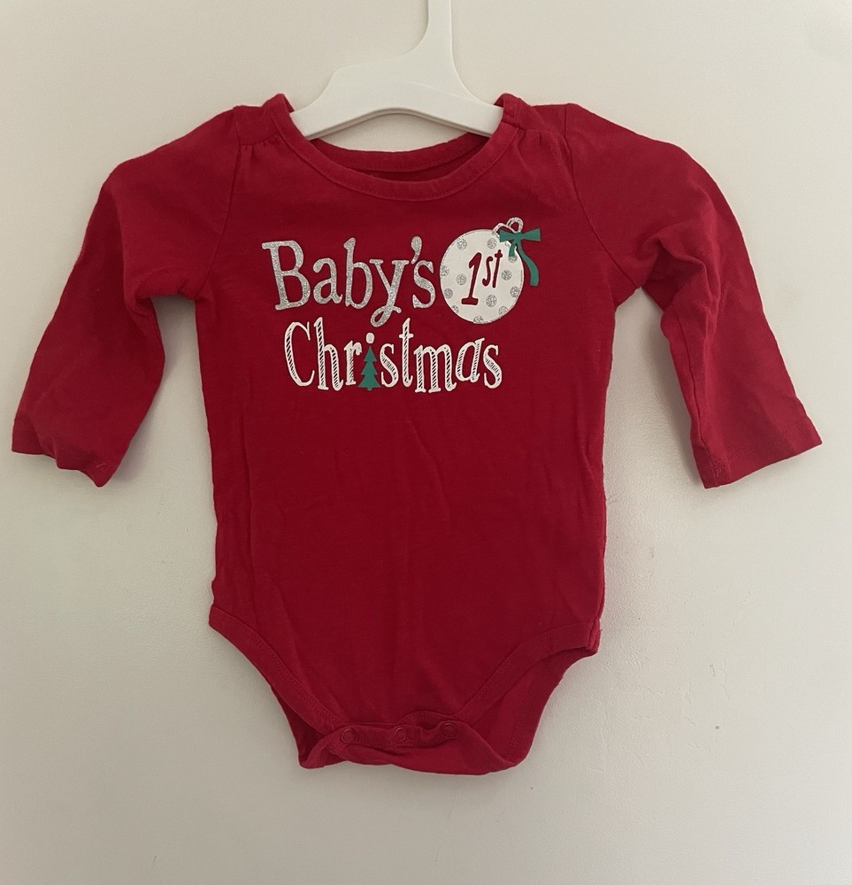 Okie Dokie Baby Girls Glitter 1st Christmas Cotton Long Sleeve Bodysuit Red 6M