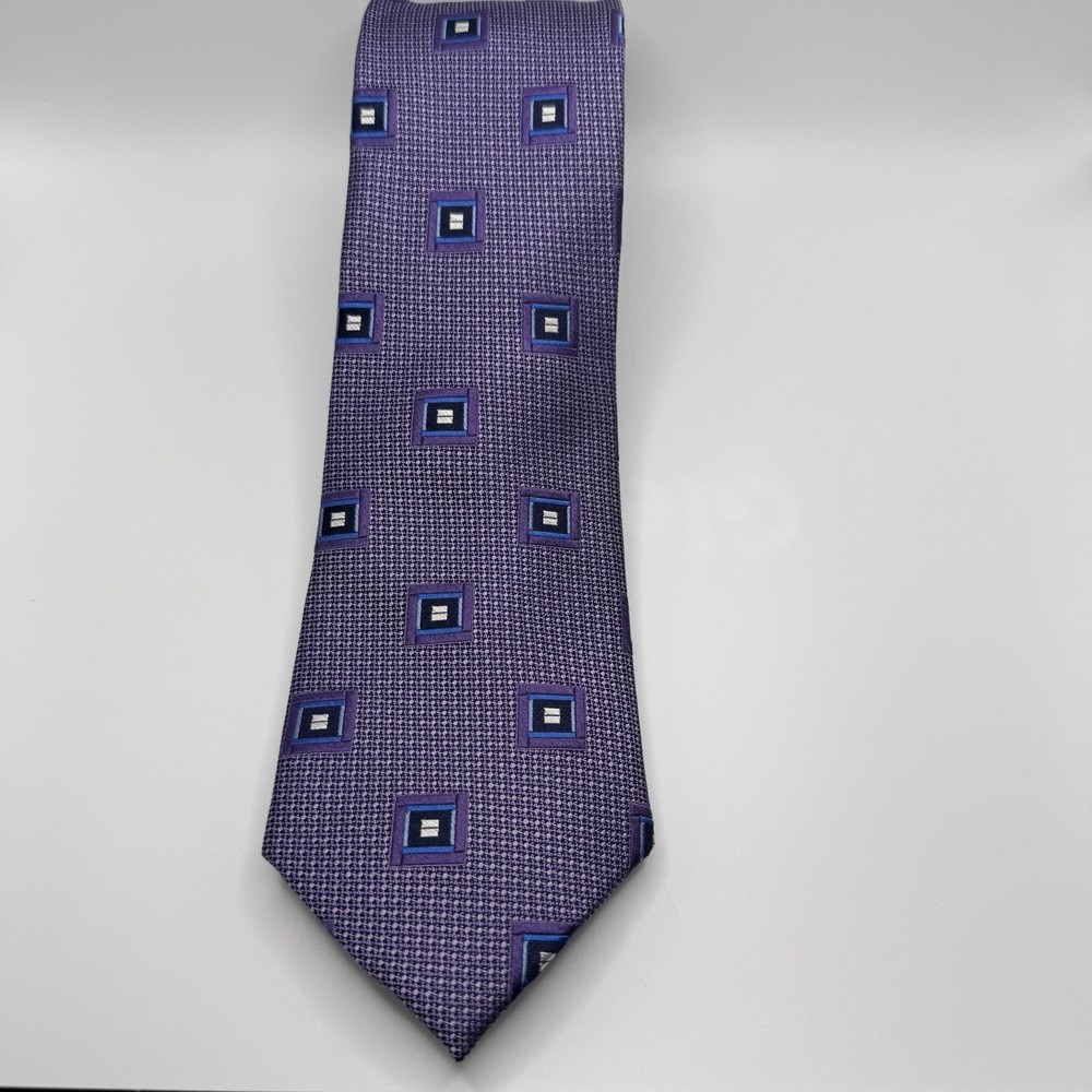 Jos. A. Bank Reserve Purple / Black / Blue Geometric Long Silk Tie  3.25”x61”