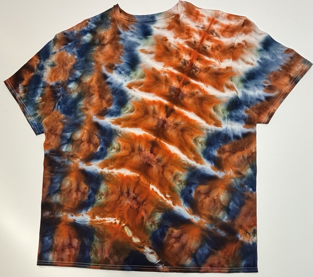 Gildan Handmade Ice Tie Dye T-Shirt Unisex Adult Size 2XL Orange Blue Tee NEW