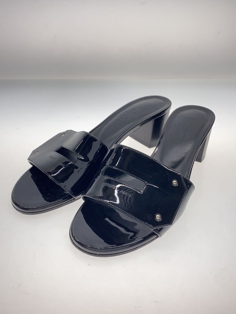 Authentic HERMES Black Enamel Slip-On Sandals Size 36 Pre-Owned