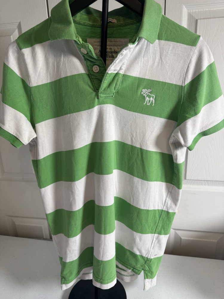 Boys Vintage Abercrombie & Fitch Muscle Polo Medium Green Stripe Y2K Throwback