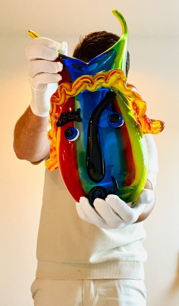 Murano picasso Style Vase with colors FACE Design ABSTRACT GLASS brand new ART @-image