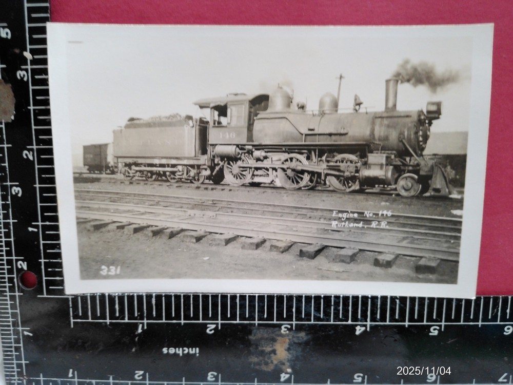 RUTLAND RAILROAD 2-6-0 LOCOMOTIVE #146 R ORIG RPPC PHOTO 1940's