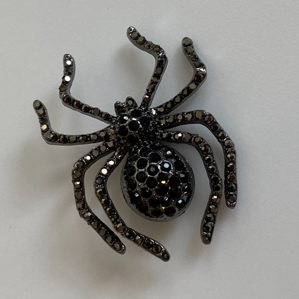 Vintage Spider Rhinestone Black Brooch Pin Retro Jewelry Bling Halloween Gothic