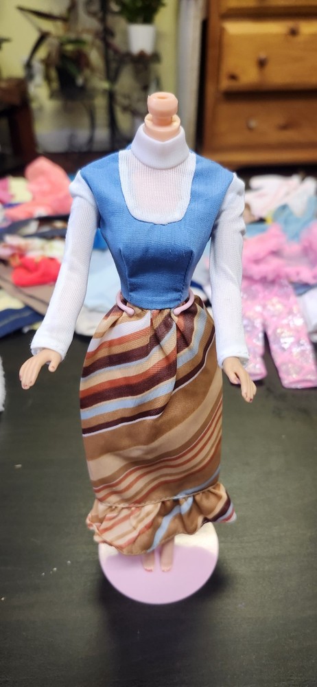 Vintage Barbie Best Buy #9622 Maxi Dress Blue Brown Striped 1977
