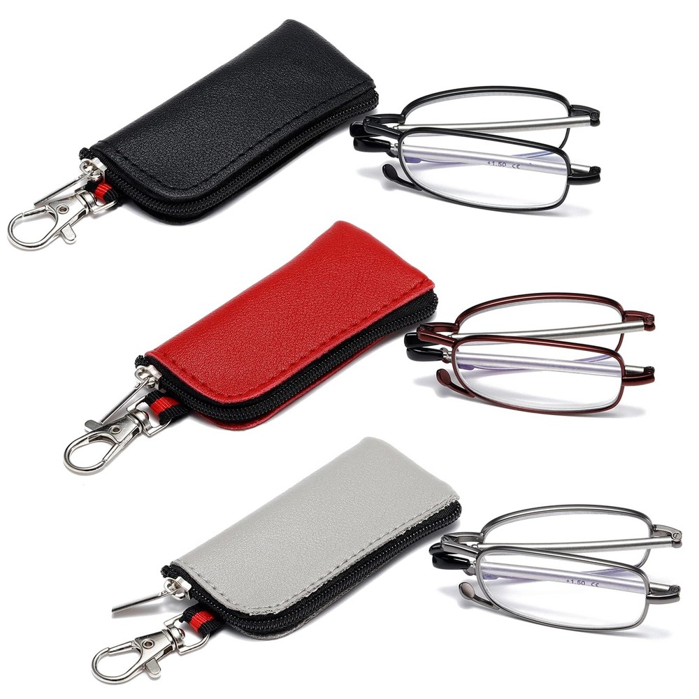 3 Pack Folding Reading Glasses for Men Women, Keychain Compact Readers Blue L...