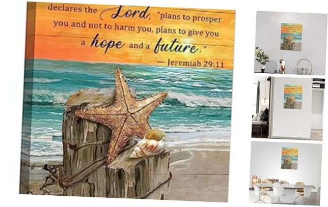 Coastal Christian Jeremiah Scripture Bathroom Wall Art with Ocean Theme