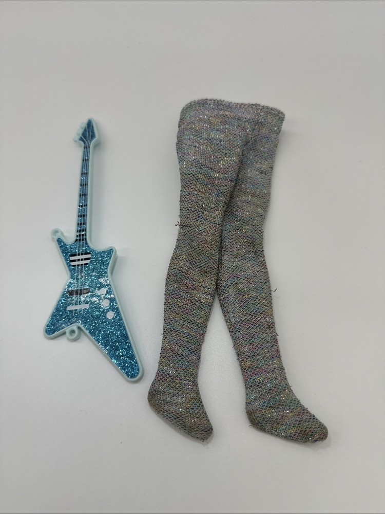Vintage 1985 Jem and the Holograms Aja Blue Glitter Guitar Silver Tights Lot