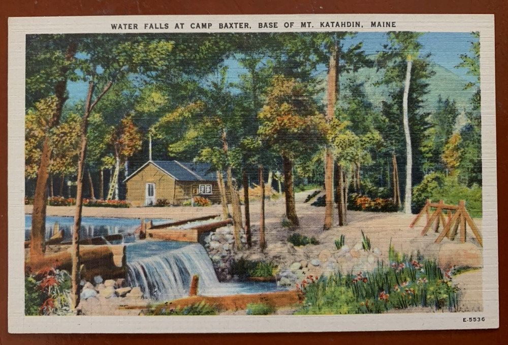 Water Falls At Camp Baxter,  Mt. Katahdin, Maine ME Vintage Linen Postcard