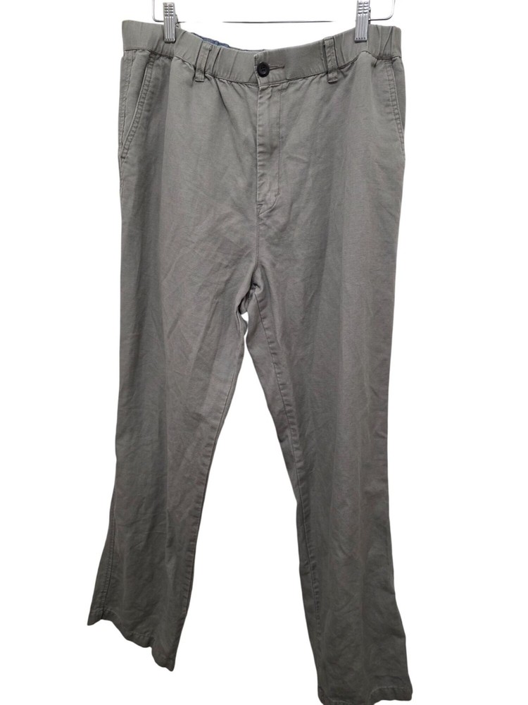 Cova Mens Gray Linen Blend Casual Pants Elastic Waist Pockets Size X