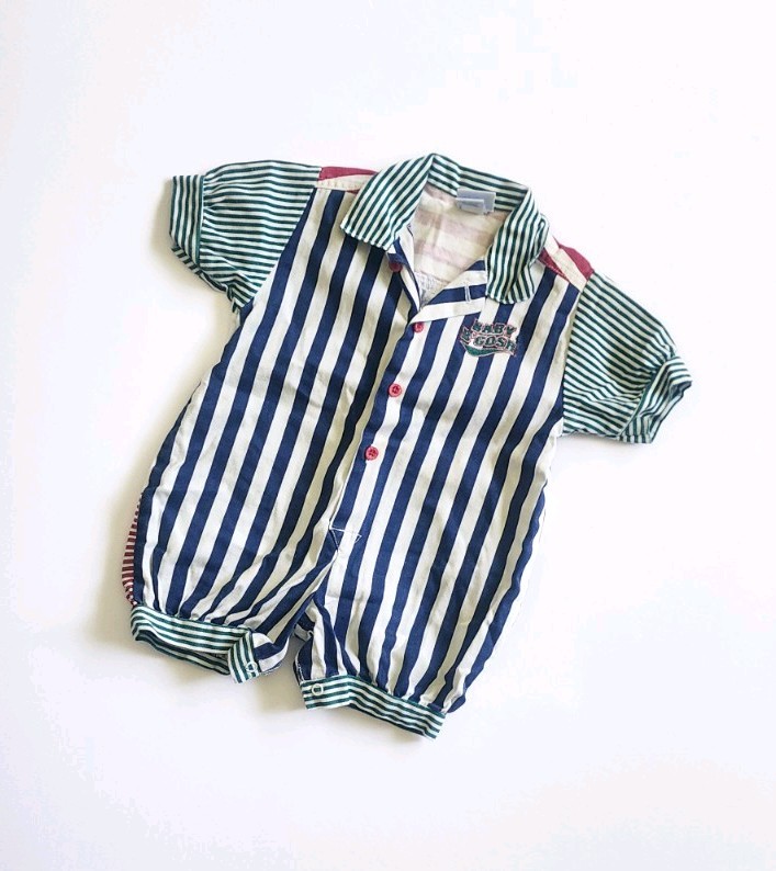 HTF Vintage Oshkosh Baby B'GOSH striped Colorblock Romper 18 Month paper Tag USA