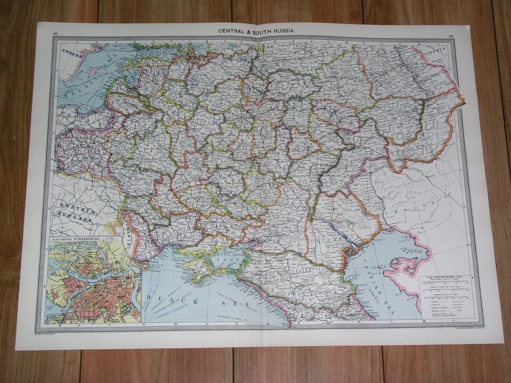 1908 Antique Map Of Russia Poland Ukraine Estonia Lithuania Latvia Belarus