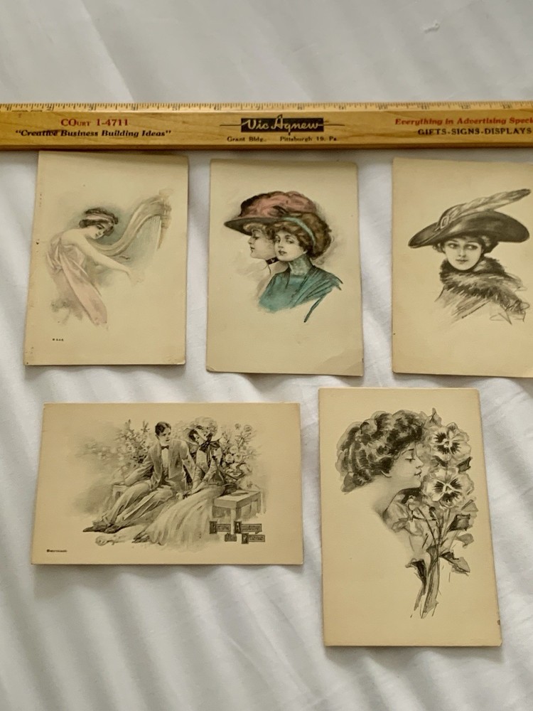 Antique Postcard Lot Of 5 Edwardian Women 1900’s Art Postcards Pretty Women