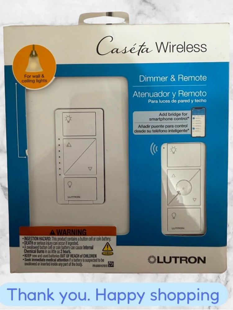 LUTRON Caseta Smart Dimmer Switchh Remote Kit Wall & Ceiling Lights P-PKG1W-WH-R