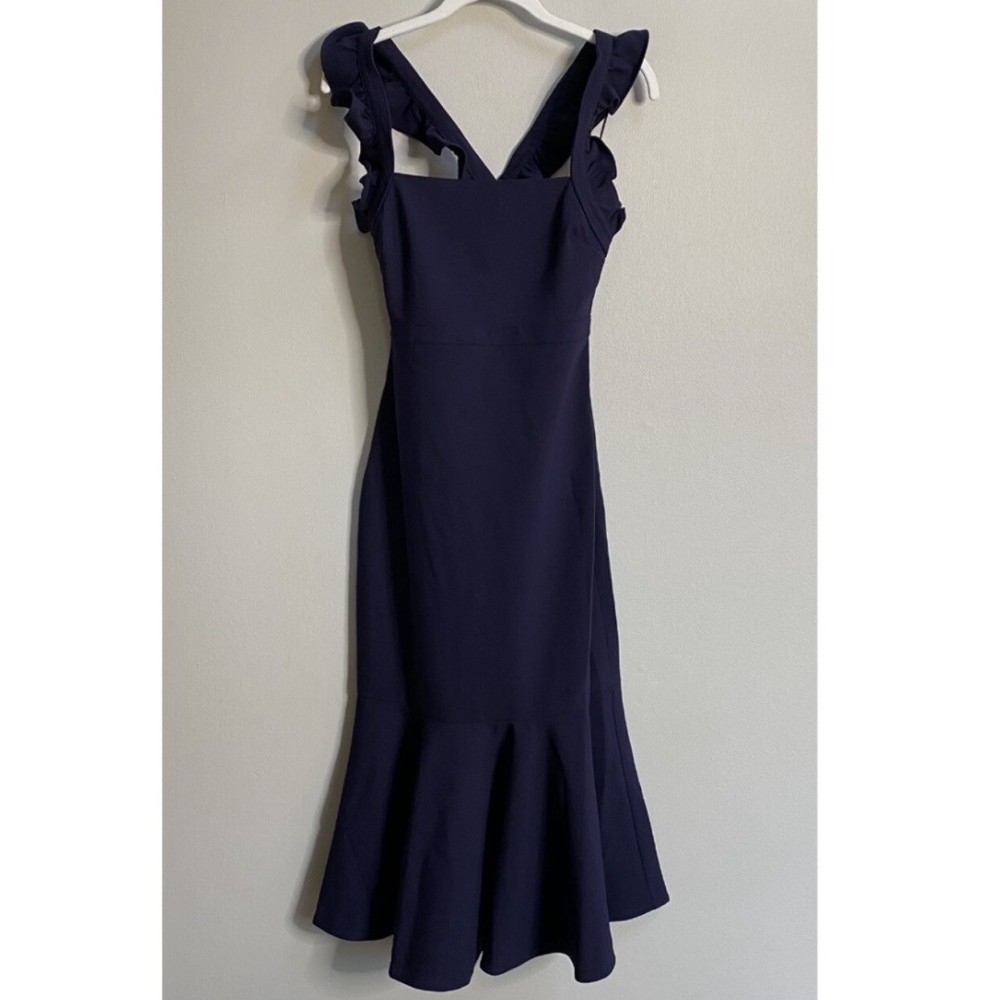 NWT LIKELY Navy Hara Ruffle Strap Midi Dress Size 0