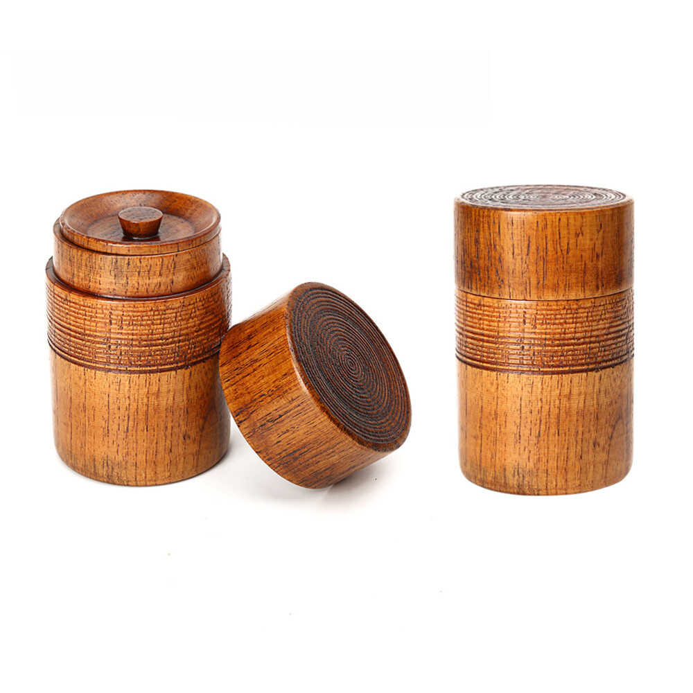 Loose Tea Container Jar with Wooden Lid Brown Chinese Style