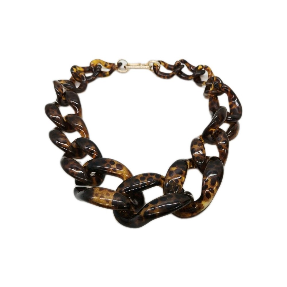 Faux TORTOISE SHELL Necklace WIDE Lucite Acrylic Chain Link Rings Graduated 23