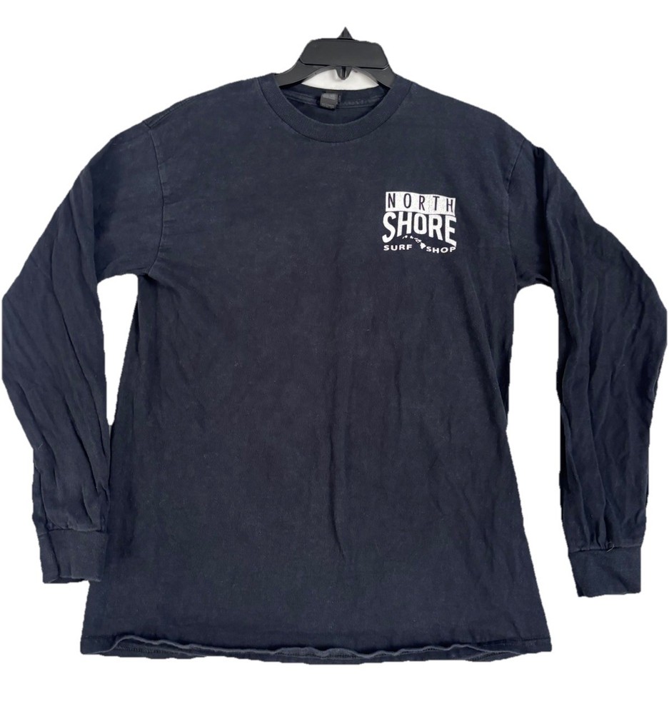 North Shore Surf Shop Long Sleeve T Shirt Navy Blue Hawaii Graphic Tee Medium