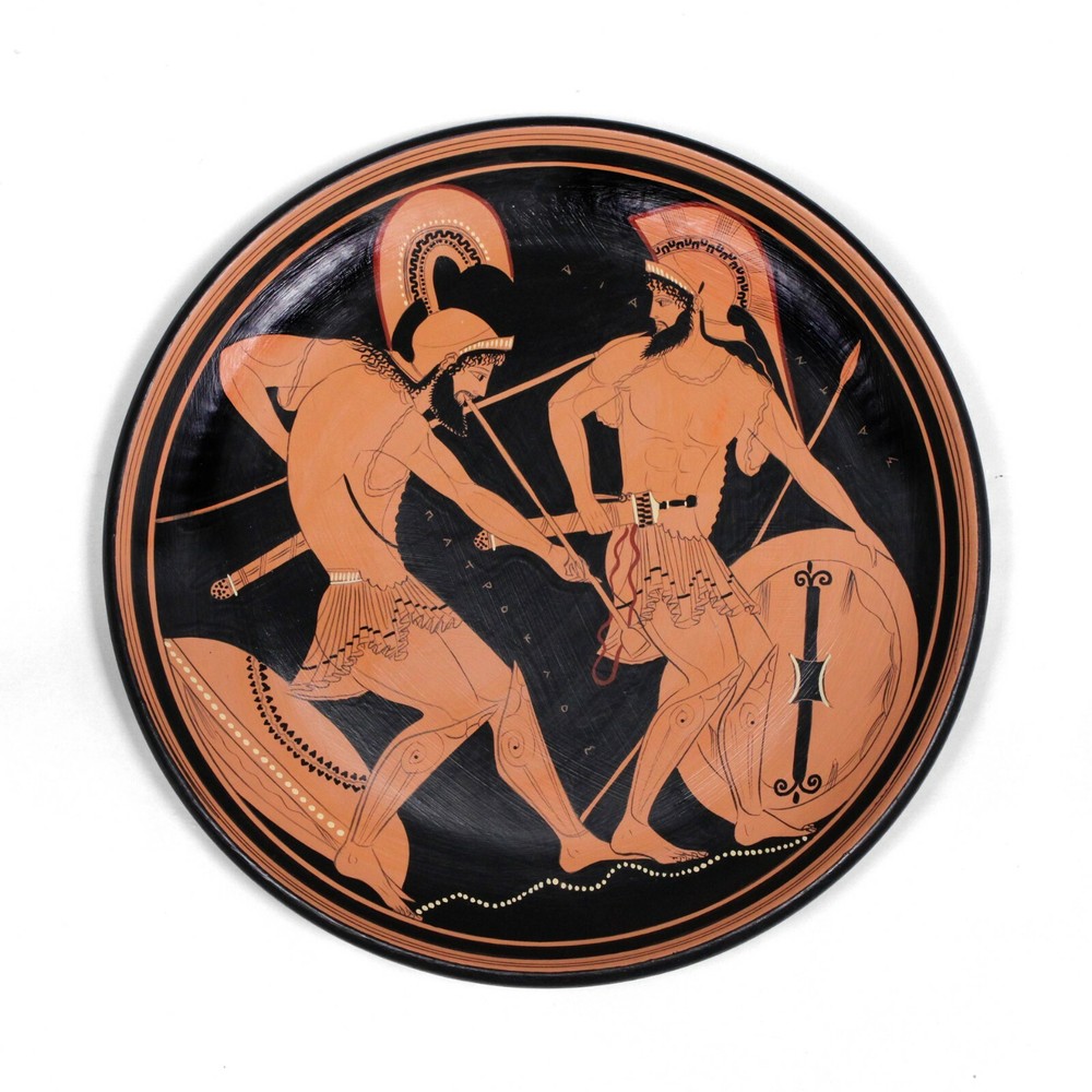 Ancient Greek Pottery Replica Red-Figure Plate with Achilles and Patroclus-image