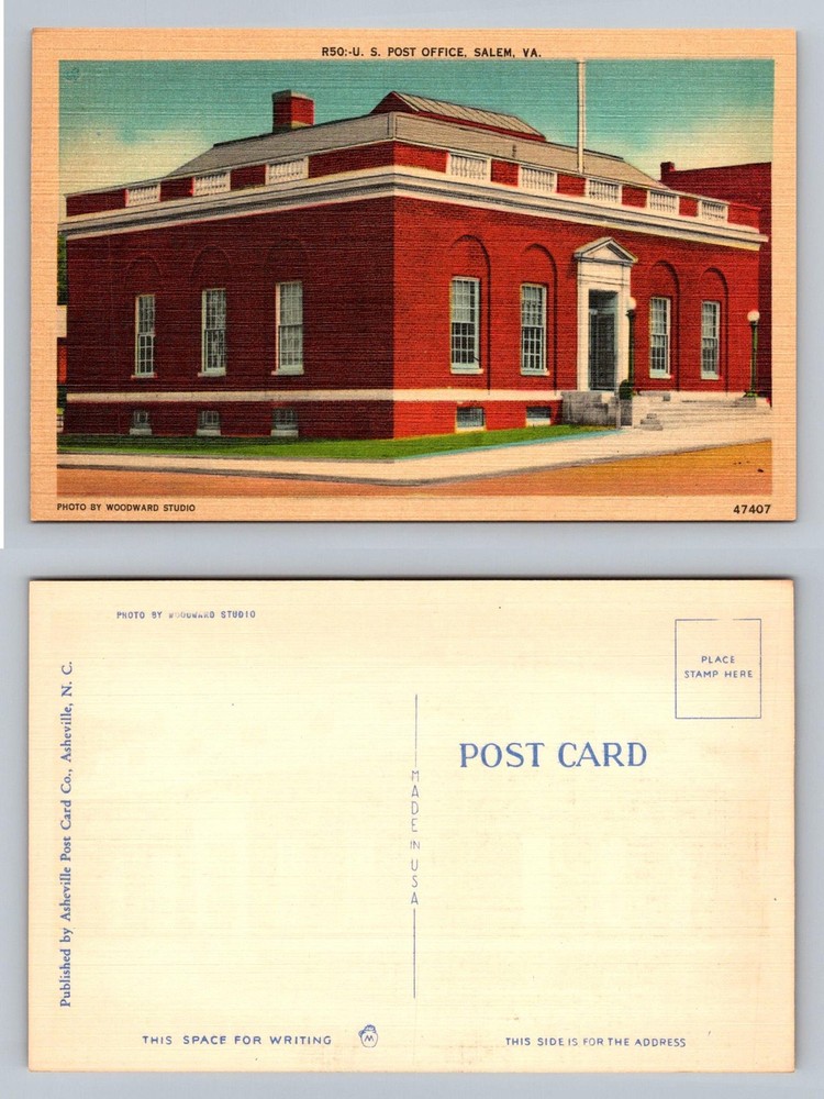 Salem, VA-Virginia, US Post Office Red Brick Building Vintage Postcard