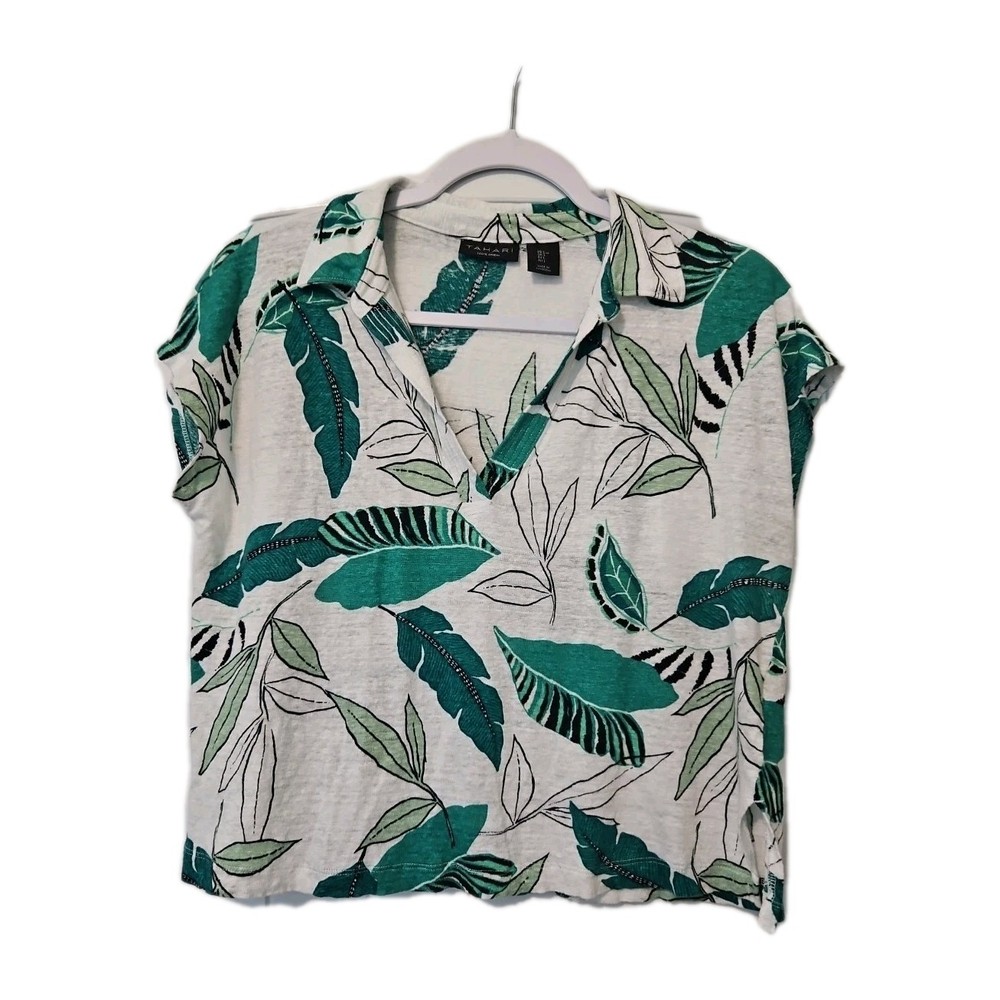 Tahari Shirt Womens Large Lightweight Tropical Statement  Linen Blouse...