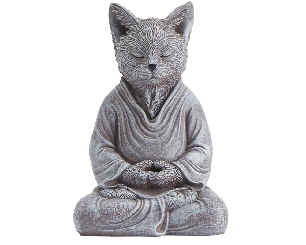 Cat Buddha Statue Decor, Creates a Serene Meditation Environment, 7 inch Ston...