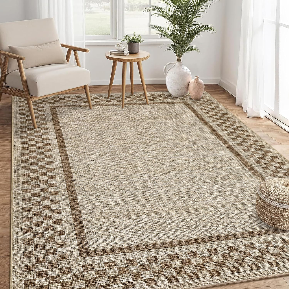 5X7 Washable Area Rug for Bedroom Living Room Non Slip Modern Bordered Throw Rug