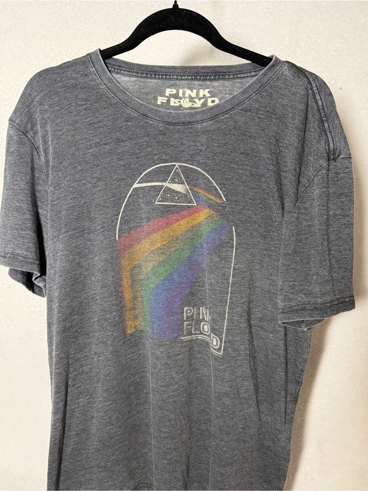 Lucky Brand Pink Floyd Gray Rainbow Prism Band Tee - Oversized - Size Large