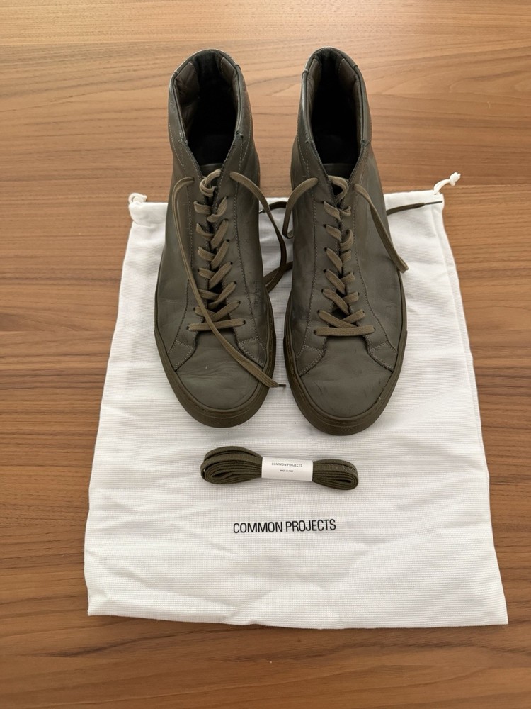 Common Projects Achilles Mid 1529 EU 43 US 10 Olive Green w/ Bag And Extra Laces-image