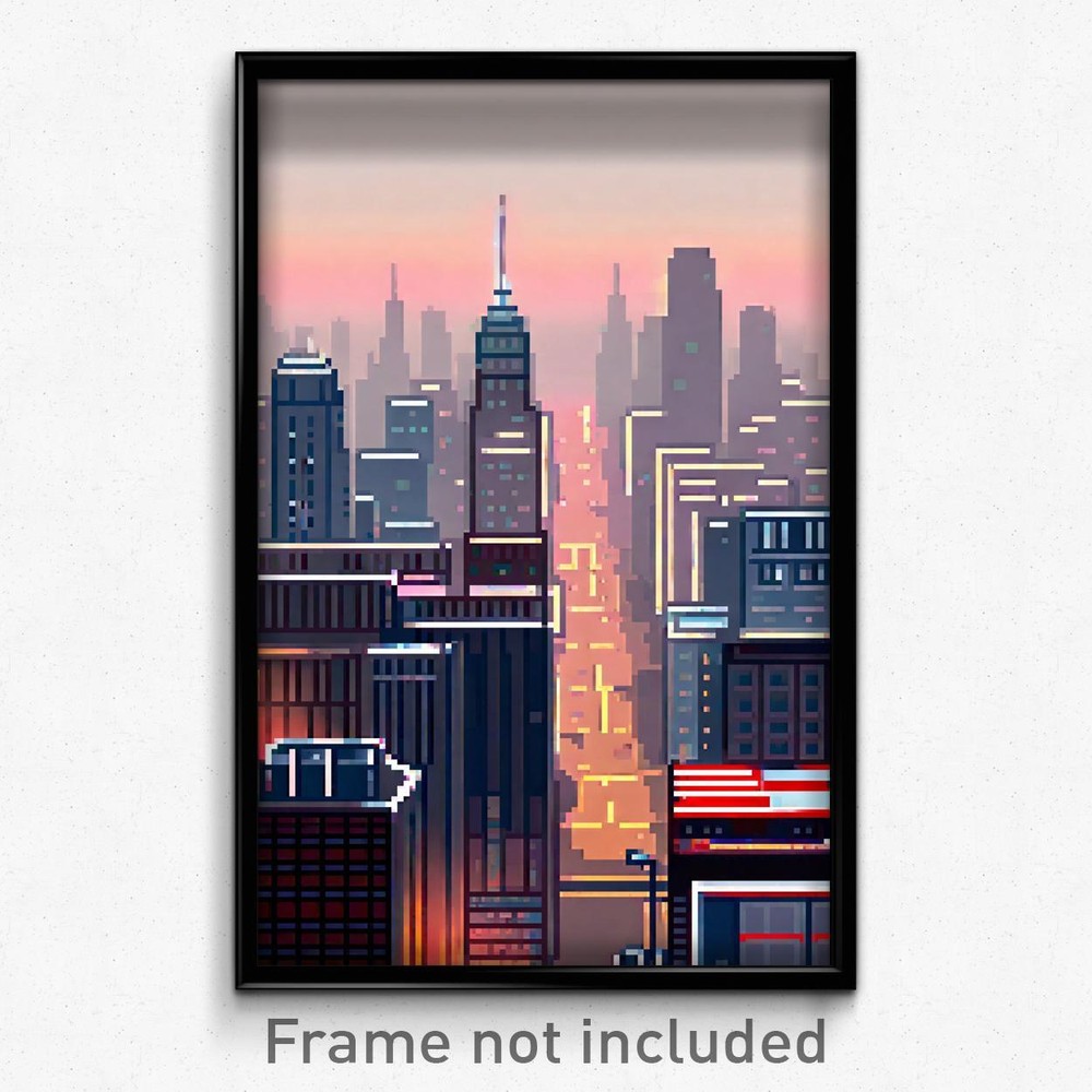Pixel Art Poster - Muted American City (8 Bit Psychedelic Video Game Print)