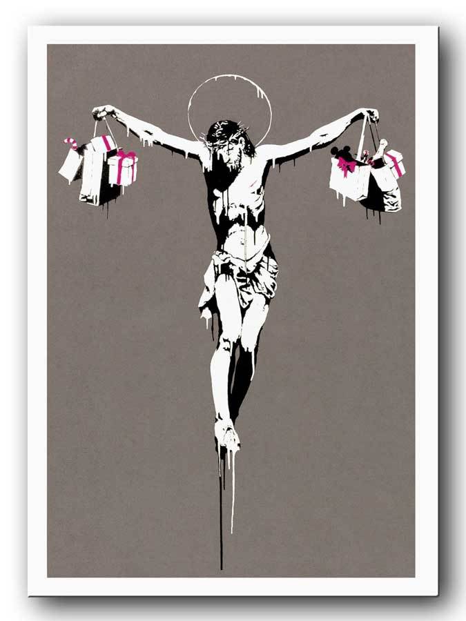 BANKSY JESUS CHRISTMAS GIFTS *FRAMED* CANVAS ART 16