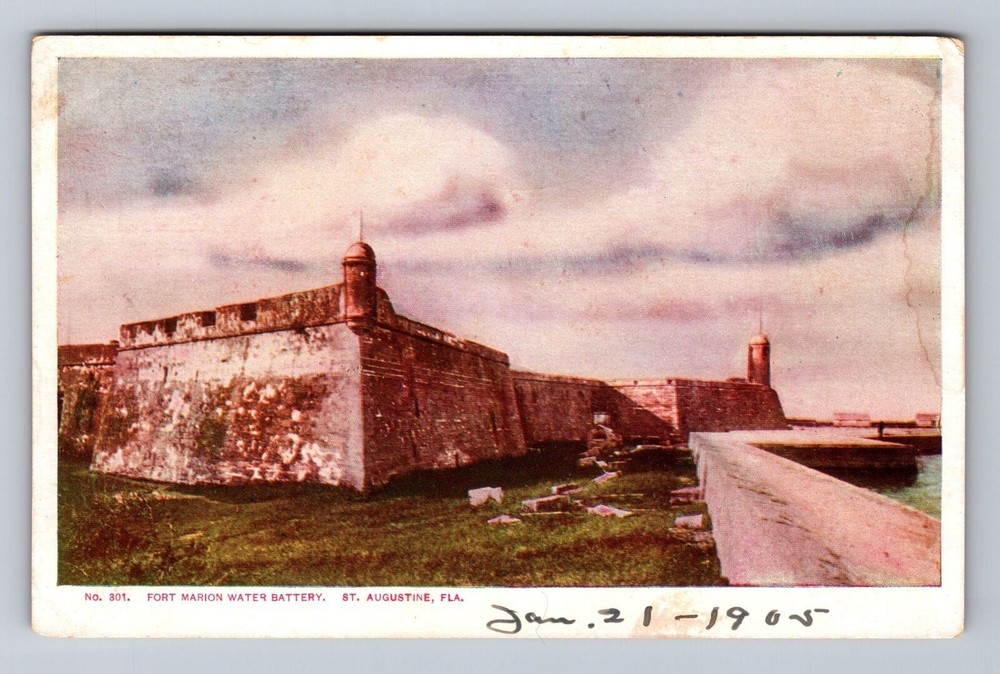 Florida FL St Augustine Fort Marion Water Battery Vintage Postcard Card