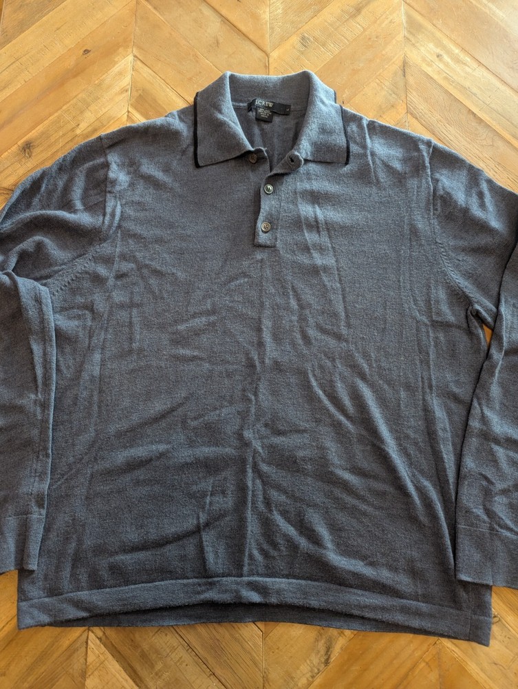 J.Crew Men's Merino Wool/Cotton Sweater Polo Blue Large