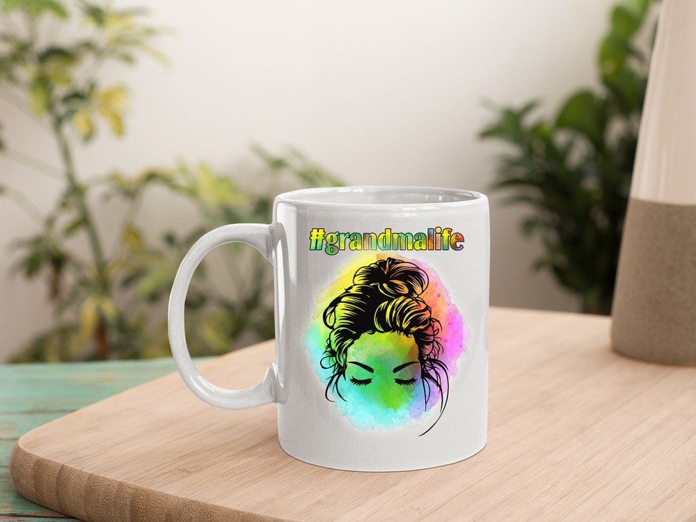 Curly Hair Messy Bun Watercolor Grandma Life Mug for Mother's Day