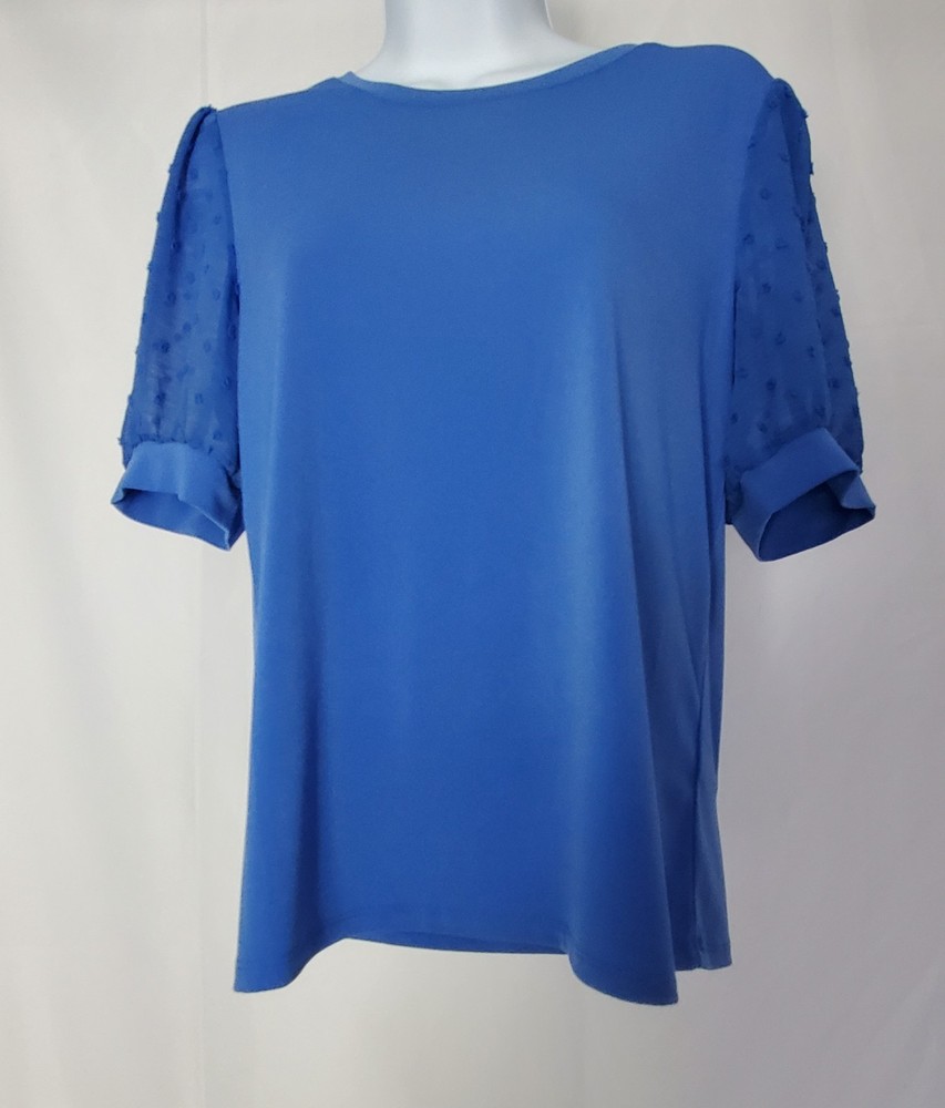 CeCe Royal Blue Swiss Dot Puff Sleeve Blouse Size S Short Sleeve Top