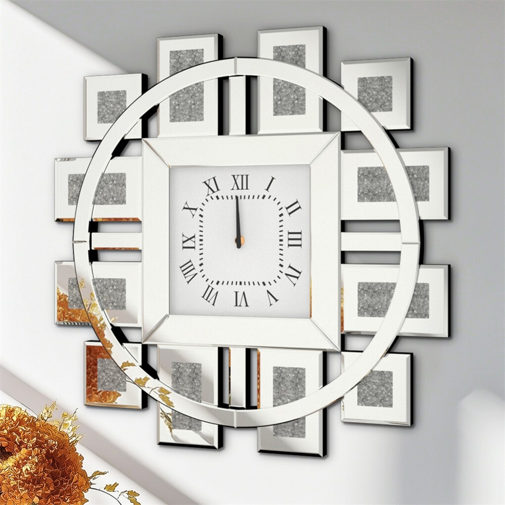 60-80cm Aesthetic Crushed Diamond Inlay Wall Mirror Clock