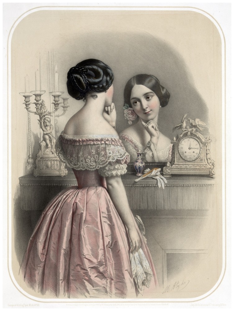 Decoration Poster.Home interior.Room Wall decor.Victorian lady and Mirror.11034