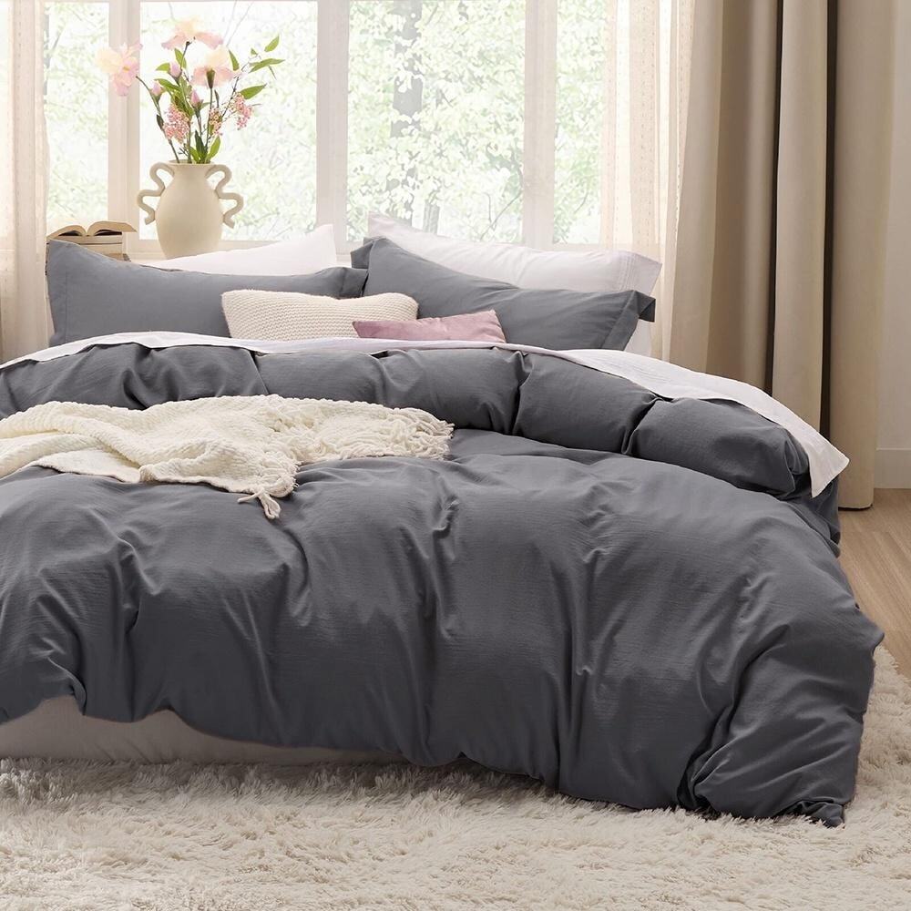 3pc Queen Soft Prewashed Duvet Cover Set in Dark Shade