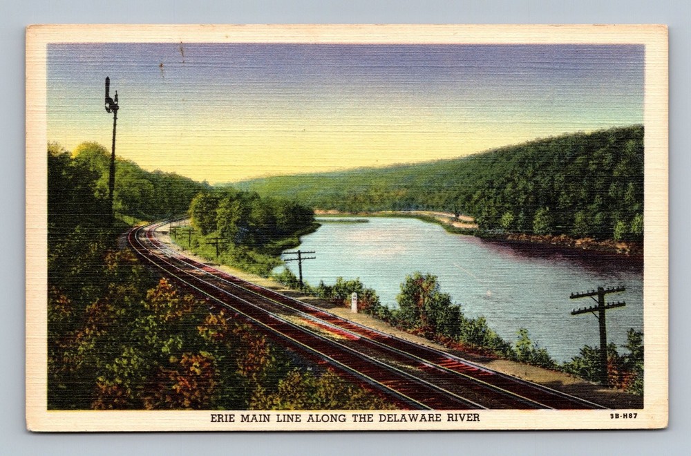 Vintage Erie Main Line Along the Delaware River Linen Postcard