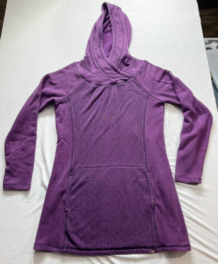 Prana Tunic Hoodie Purple med Diamond Textured Knit Pullover Cowl Neck Pockets