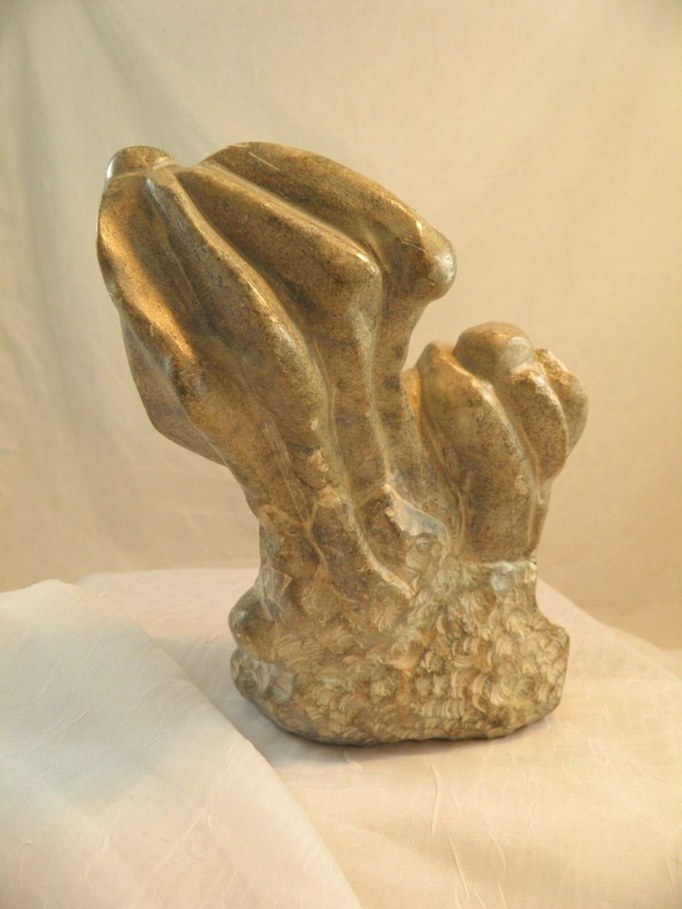 1975 Handcrafted Soapstone Sculpture by A. Burkhart 8.25 Inches Tall Abstract Art-image