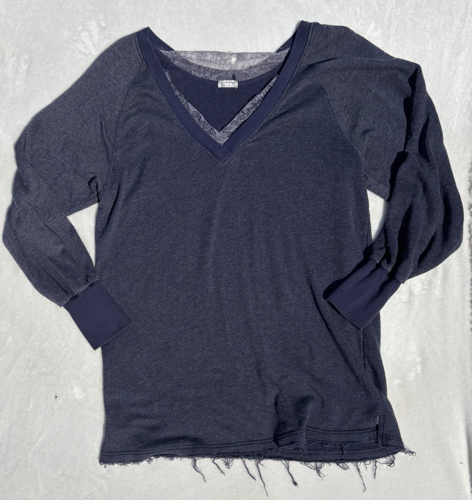 Free People Navy Long Sleeve Top Womens Medium
