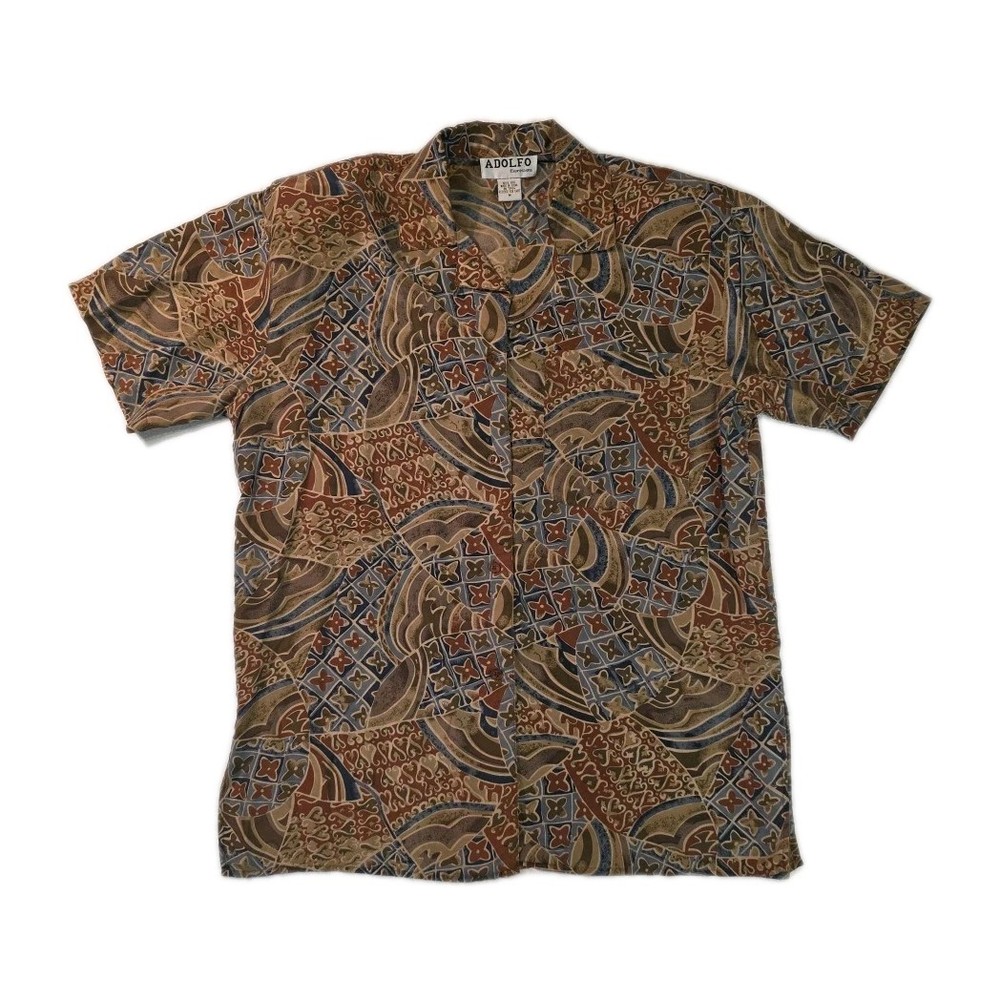 Vintage Adolfo 100% Silk Button Up Blouse - Size M