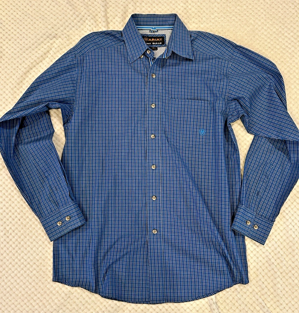 Ariat Pro Series Men Plaid Long Sleeve Button-Down Shirt Size S
