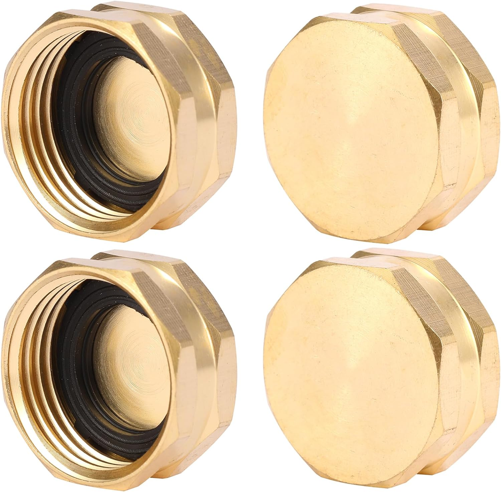 4 Pack Brass Garden Hose End Caps with Washers 3/4 Inch Spigot Cap  