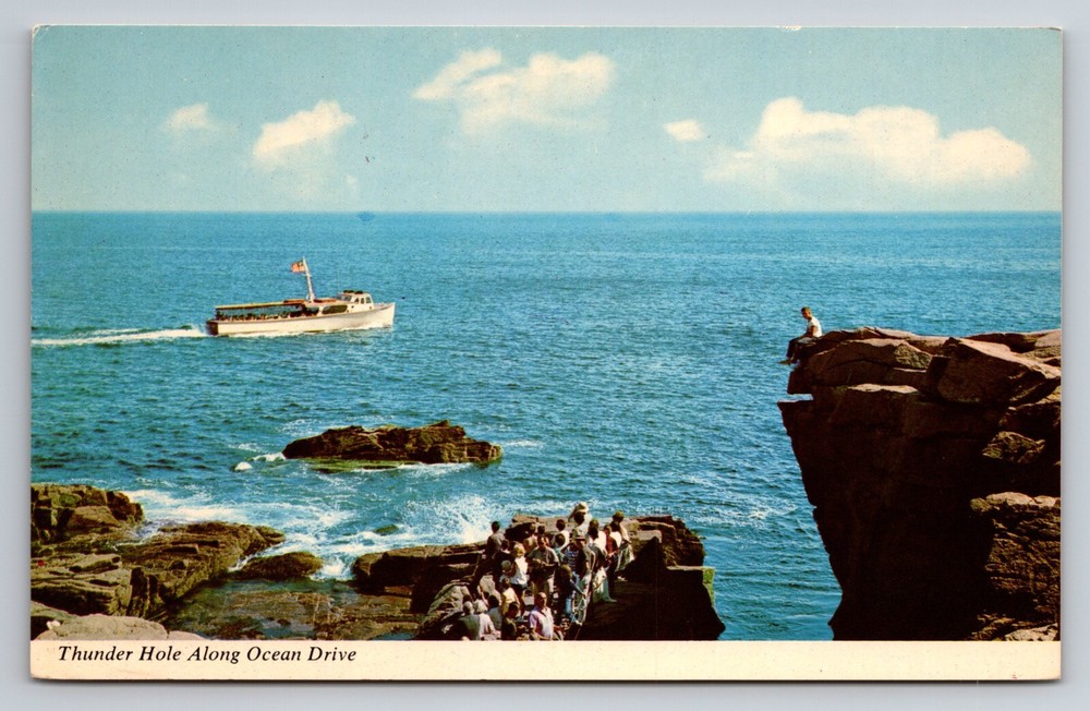 Vintage Unposted Postcard of Cruise Boat at Thunder Hole, Acadia Maine-image