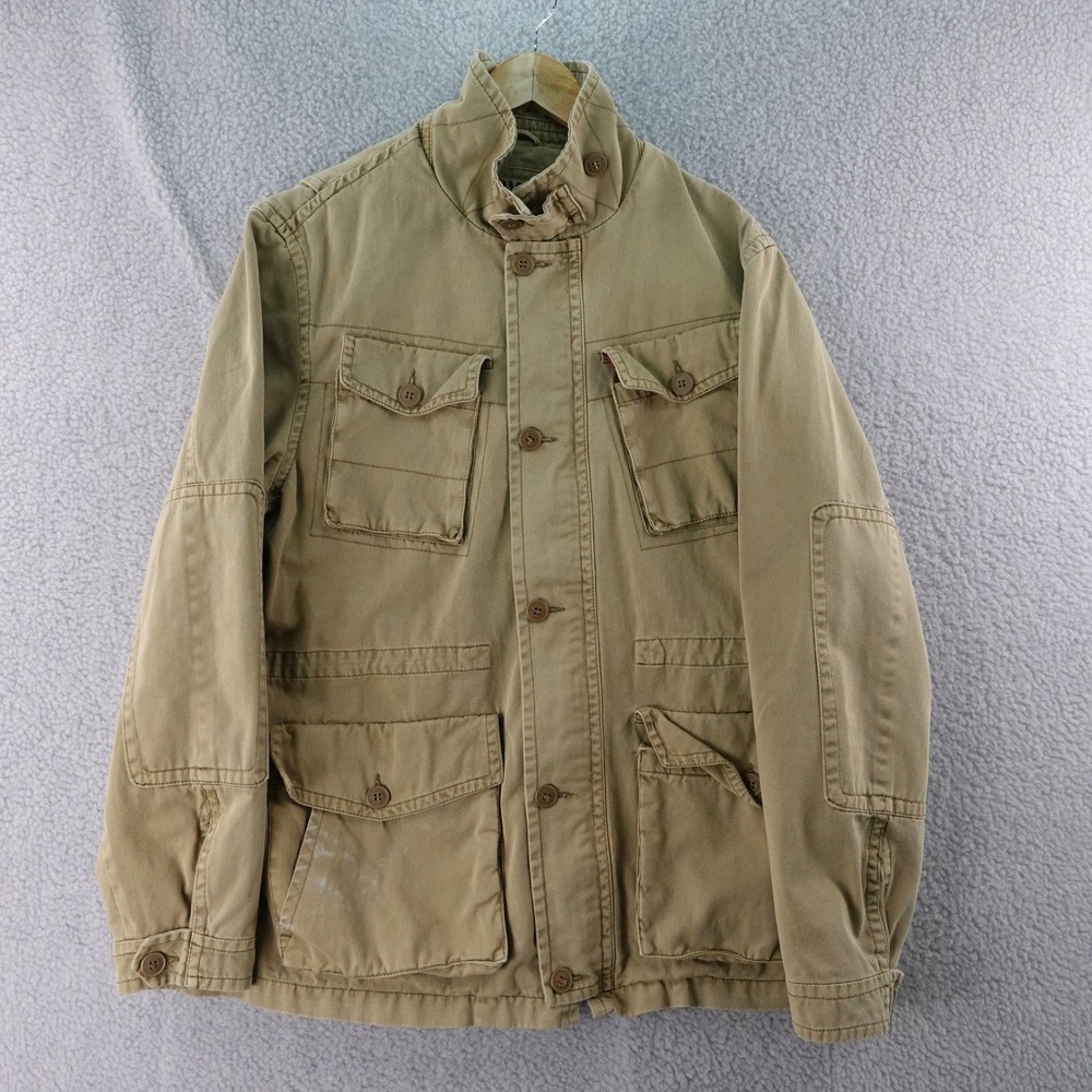 Levi's Men's L Tan Barn Coat Military Cargo Pockets Button Front Chore Jacket