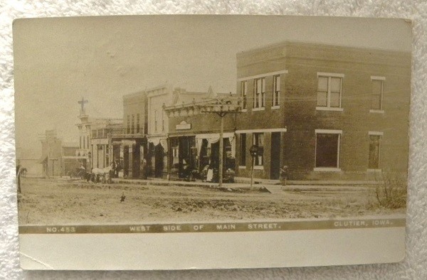 1908 West Side of Main Street, Horse & Buggy, Clutier, Iowa Real Photo pc, RPPC