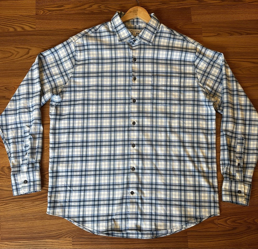 Peter Millar Blue White Plaid Lightweight Soft Flannel Button Down Men’s Large